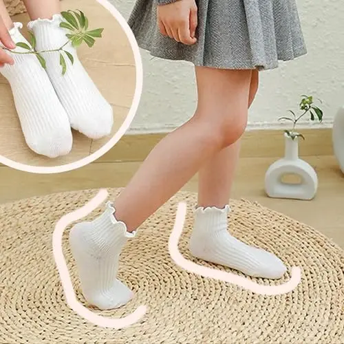 BQUBO Baby Girls Socks Eyelet Ruffle Lace Sock Newborn/Infant/Toddlers/Kids Frilly Dress Sock for Baby Girl - 3
