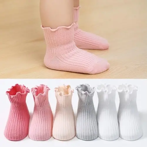 BQUBO Baby Girls Socks Eyelet Ruffle Lace Sock Newborn/Infant/Toddlers/Kids Frilly Dress Sock for Baby Girl - 4