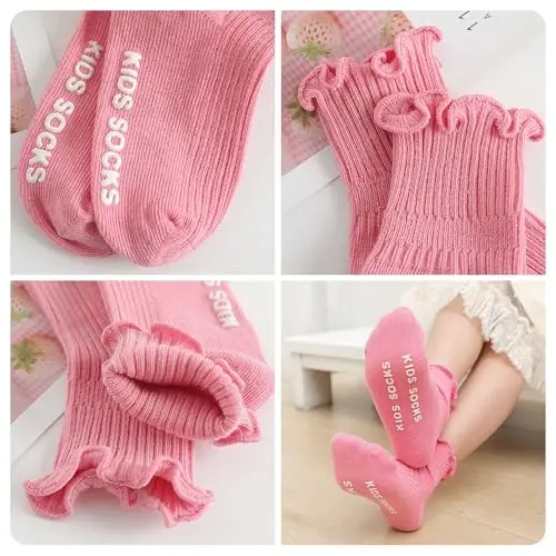 BQUBO Baby Girls Socks Eyelet Ruffle Lace Sock Newborn/Infant/Toddlers/Kids Frilly Dress Sock for Baby Girl - 6