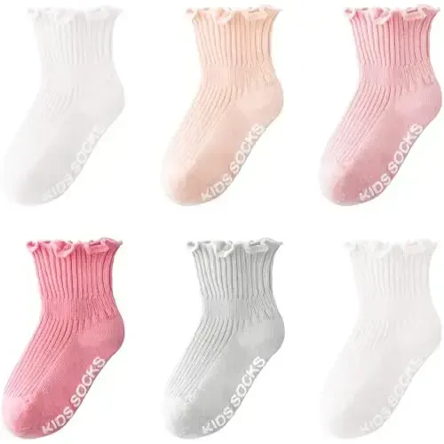 BQUBO Baby Girls Socks Eyelet Ruffle Lace Sock Newborn/Infant/Toddlers/Kids Frilly Dress Sock for Baby Girl 
