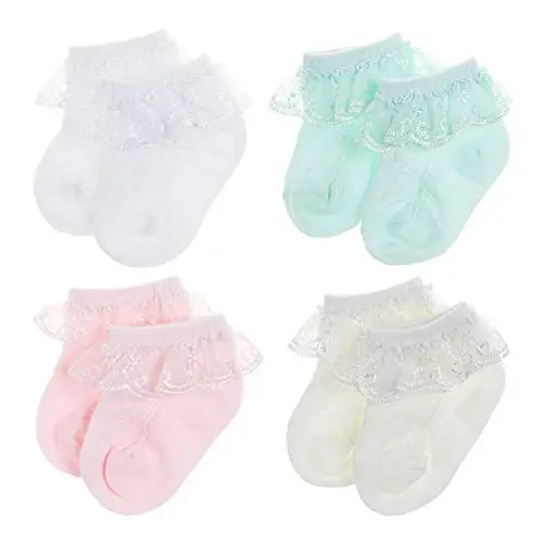 BQUBO Baby Girls Socks Eyelet Ruffle Lace Sock Newborn/Infant/Toddlers/Kids Frilly Dress Sock for Baby Girl 