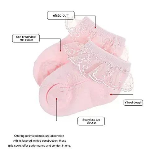 BQUBO Baby Girls Socks Eyelet Ruffle Lace Sock Baby Socks Newborn/Infant/Toddlers/Kids Frilly Summer Thin Dress Sock - 5
