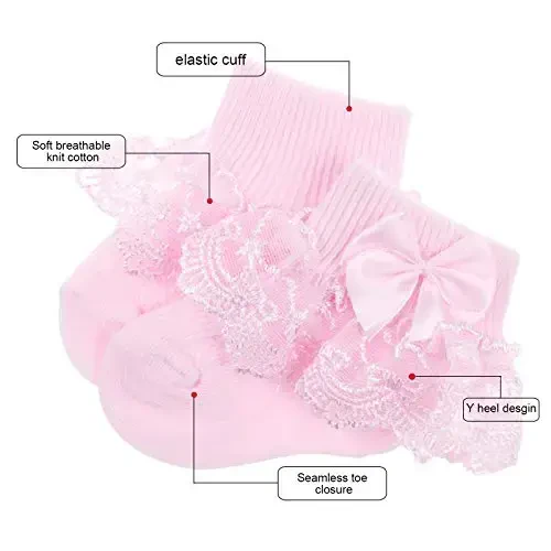 BQUBO Baby Girls Socks Eyelet Ruffle Lace Sock Baby Socks Newborn/Infant/Toddlers/Kids Frilly Summer Thin Dress Sock - 4