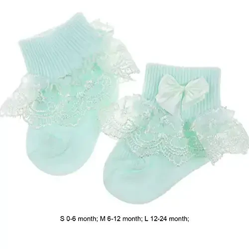 BQUBO Baby Girls Socks Eyelet Ruffle Lace Sock Baby Socks Newborn/Infant/Toddlers/Kids Frilly Summer Thin Dress Sock - 5