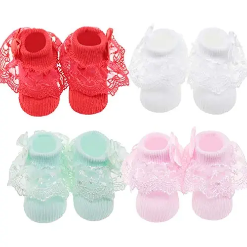 BQUBO Baby Girls Socks Eyelet Ruffle Lace Sock Newborn/Infant/Toddlers/Kids Frilly Dress Sock for Baby Girl - BQUBO (1)