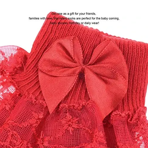 BQUBO Baby Girls Socks Eyelet Ruffle Lace Sock Baby Socks Newborn/Infant/Toddlers/Kids Frilly Summer Thin Dress Sock - 3