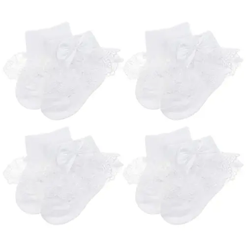 BQUBO Baby Girls Socks Eyelet Ruffle Lace Sock Newborn/Infant/Toddlers/Kids Frilly Dress Sock for Baby Girl 