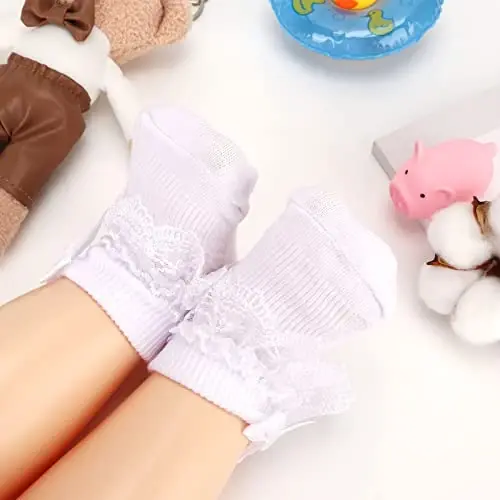 BQUBO Baby Girls Socks Eyelet Ruffle Lace Sock Newborn/Infant/Toddlers/Kids Frilly Dress Sock for Baby Girl - 2
