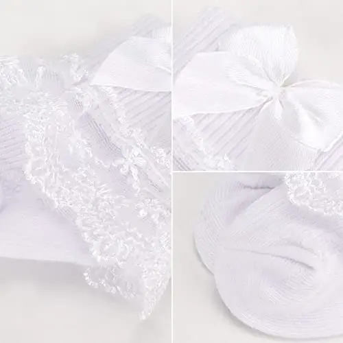 BQUBO Baby Girls Socks Eyelet Ruffle Lace Sock Newborn/Infant/Toddlers/Kids Frilly Dress Sock for Baby Girl - 5
