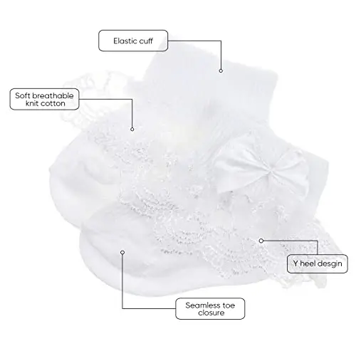 BQUBO Baby Girls Socks Eyelet Ruffle Lace Sock Newborn/Infant/Toddlers/Kids Frilly Dress Sock for Baby Girl - 6