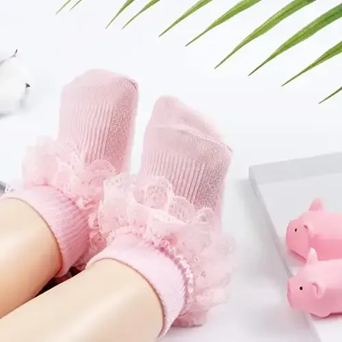 BQUBO Baby Girls Socks Eyelet Ruffle Lace Sock Baby Socks Newborn/Infant/Toddlers/Kids Frilly Summer Thin Dress Sock - 2
