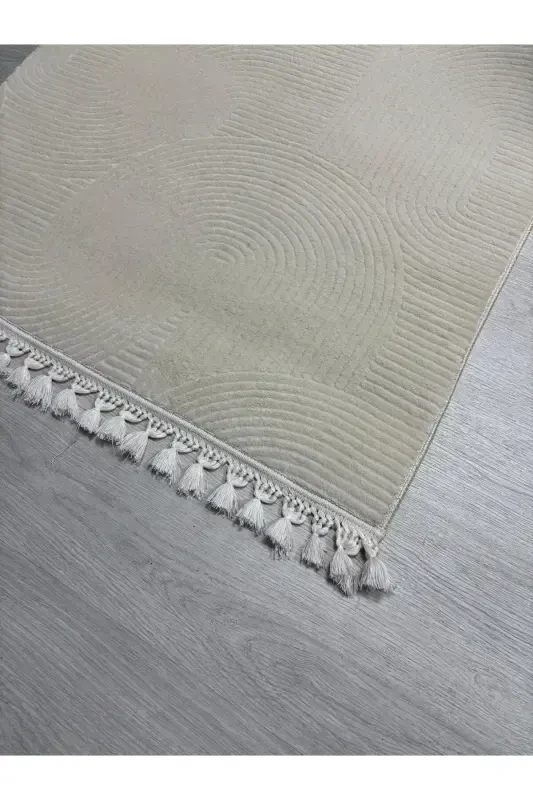 Braided Fringe Relief Joy Cream Non-Slip Sole Cut Rug Runner-White - MERINOS