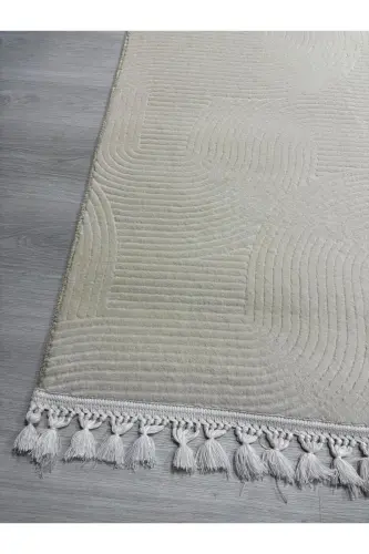 Braided Fringe Relief Joy Cream Non-Slip Sole Cut Rug Runner-White - 4
