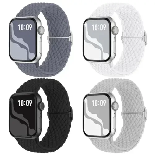 Braided Stretchy Solo Loop Compatible for Apple Watch Band 38mm 40mm 41mm 42mm 44mm 45mm 46mm 49mm for Women Men, Nylon Elastic Straps Wristbands for iWatch Series 10 9 8 7 6 5 4 3 11 Ultra/SE 3 2 1 - 1
