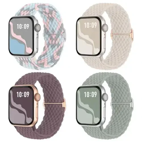 Braided Stretchy Solo Loop Compatible for Apple Watch Band 38mm 40mm 41mm 42mm 44mm 45mm 46mm 49mm for Women Men, Nylon Elastic Straps Wristbands for iWatch Series 10 9 8 7 6 SE 5 4 3 2 Ultra Ultra 2 - 1