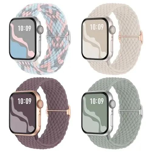 Braided Stretchy Solo Loop Compatible for Apple Watch Band 38mm 40mm 41mm 42mm 44mm 45mm 46mm 49mm for Women Men, Nylon Elastic Straps Wristbands for iWatch Series 10 9 8 7 6 SE 5 4 3 2 Ultra Ultra 2 - BRAIDED