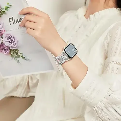 Braided Stretchy Solo Loop Compatible for Apple Watch Band 38mm 40mm 41mm 42mm 44mm 45mm 46mm 49mm for Women Men, Nylon Elastic Straps Wristbands for iWatch Series 10 9 8 7 6 SE 5 4 3 2 Ultra Ultra 2 - 5