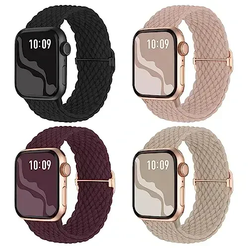 Braided Stretchy Solo Loop Compatible for Apple Watch Band 38mm 40mm 41mm 42mm 44mm 45mm 46mm 49mm for Women Men, Nylon Elastic Straps Wristbands for iWatch Series 10 9 8 7 6 SE 5 4 3 2 Ultra Ultra 2 - BRAIDED