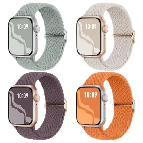 Braided Stretchy Solo Loop Compatible for Apple Watch Band 38mm 40mm 41mm 42mm 44mm 45mm 46mm 49mm for Women Men, Nylon Elastic Straps Wristbands for iWatch Series 11/10 9 8 7 6 5 4 3 SE/Ultra 3 2 1 - 1