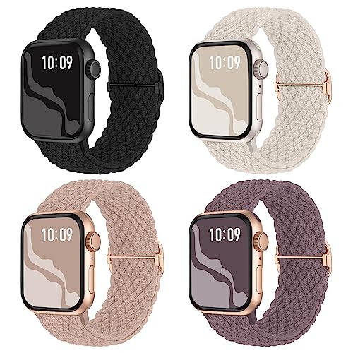 Braided Stretchy Solo Loop Compatible for Apple Watch Band 38mm 40mm 41mm 42mm 44mm 45mm 49mm for Women Men, Nylon Elastic Straps Wristbands for iWatch Series 9 8 7 6 SE 5 4 3 2 1 Ultra Ultra 2 - 1