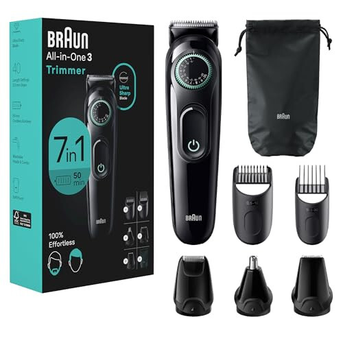 Braun All-in-One Style Kit Series 3 3470, 7-in-1 Trimmer for Men with Beard Trimmer, Ear & Nose Trimmer, Hair Clippers & More, Ultra-Sharp Blade, 40 Length Settings, Washable - 1