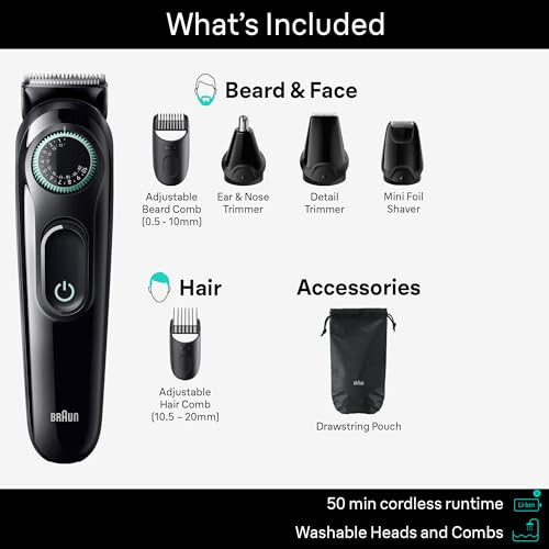 Braun All-in-One Style Kit Series 3 3470, 7-in-1 Trimmer for Men with Beard Trimmer, Ear & Nose Trimmer, Hair Clippers & More, Ultra-Sharp Blade, 40 Length Settings, Washable - 2