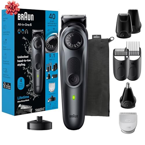 Braun All-in-One Style Kit Series 5 5490, Erkaklar uchun 9-in-1 Trimmer, Soqol Trimmeri, Tana Trimmeri, Soch Kesish Mashinasi va Boshqalar, Ultra O‘tkir Pichoq, 40 Uzunlik Sozlamalari, Suv O‘tkazmas - 1