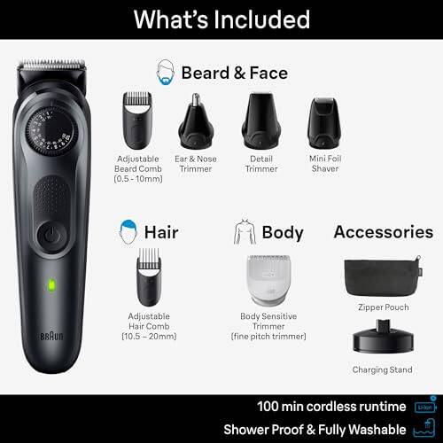 Braun All-in-One Style Kit Series 5 5490, Erkaklar uchun 9-in-1 Trimmer, Soqol Trimmeri, Tana Trimmeri, Soch Kesish Mashinasi va Boshqalar, Ultra O‘tkir Pichoq, 40 Uzunlik Sozlamalari, Suv O‘tkazmas - 2