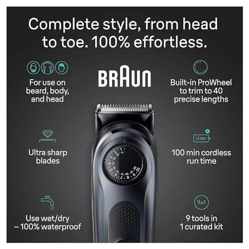 Braun All-in-One Style Kit Series 5 5490, Sakal Düzeltici, Vücut Düzeltici, Saç Kesme Makinesi ve Daha Fazlası İçeren Erkekler İçin 9'u 1 Arada Düzeltici, Ultra Keskin Bıçak, 40 Uzunluk Ayarı, Su Geçirmez - 3