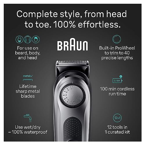 Braun All-in-One Style Kit Series 7 7440, Erkaklar uchun bayramona sovgʻalar, Soqol, tana, tana parvarishi, soch olish mashinkalari va boshqa koʻp narsalar uchun 12-birda-1 trimmerli oʻtash toʻplami - 2