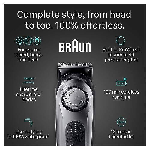 Braun All-in-One Style Kit Series 7 7440, Подарочные наборы для мужчин на праздники, Набор для бритья с 12-в-1 триммером для бороды, тела, мужского ухода, машинки для стрижки волос и т. д. - 2