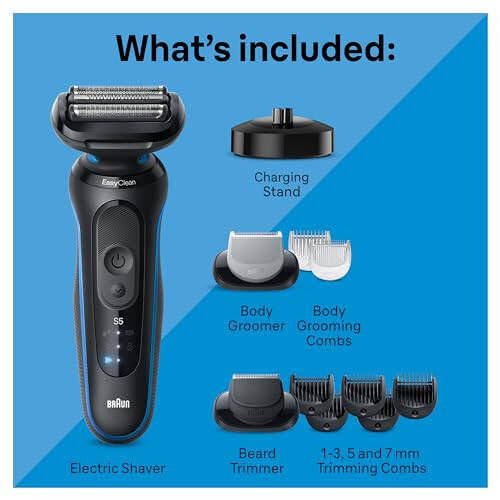 Braun Electric Shaver for Men, Series 5 5150cs, Wet & Dry Shave, Turbo Shaving Mode, Foil Shaver, with Beard Trimmer, Body Groomer and Charging Stand, Blue - 8