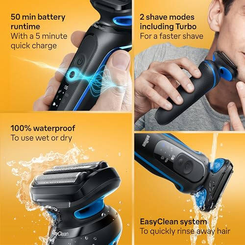 Braun Electric Shaver for Men, Series 5 5150cs, Wet & Dry Shave, Turbo Shaving Mode, Foil Shaver, with Beard Trimmer, Body Groomer and Charging Stand, Blue - 3