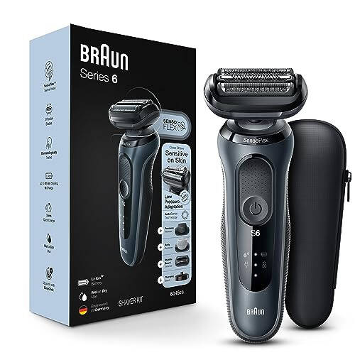 Braun Series 6 6046cs elektr ustarasi, erkaklar uchun, nam va quru, elektr ustarasi, zaryad qilinadigan, simsiz folgali ustarasi zaryad stendi, sayohat chamadonchasi va aniq trmmer, qora - 1