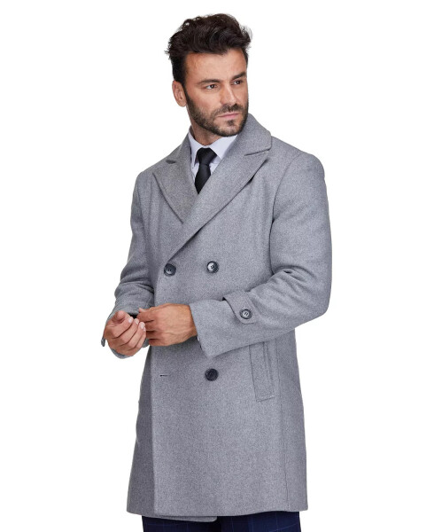 Brave man Men's Double Breasted Pea Coat Wool Blend Dress Pea coat Charcoal - 12