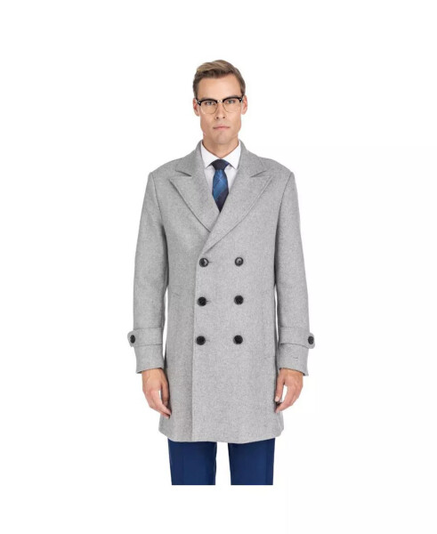 Brave man Men's Double Breasted Pea Coat Wool Blend Dress Pea coat Light grey - 1