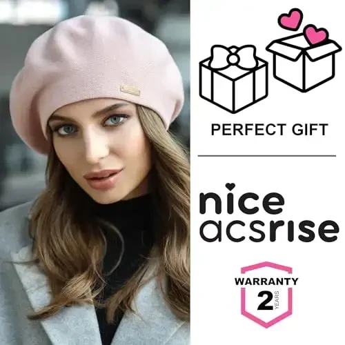 niceacsrise Beret - Warm Lined Wool Angora Knit Berets - French Paris Hat for Women - 7