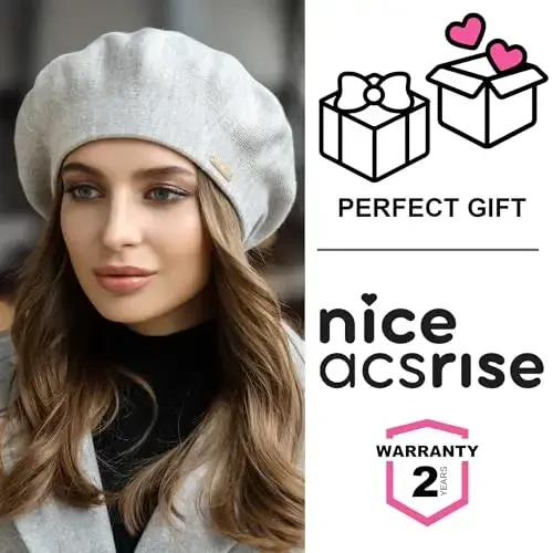 niceacsrise Beret - Warm Lined Wool Angora Knit Berets - French Paris Hat for Women - 7