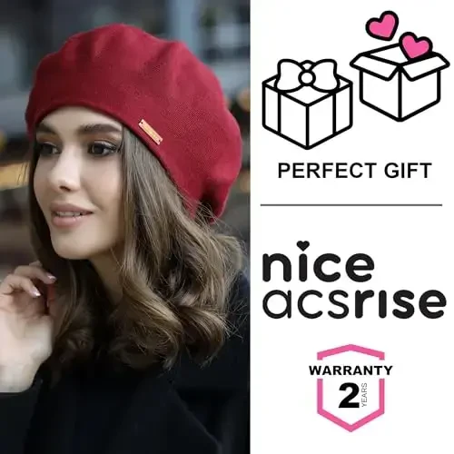 niceacsrise Beret - Warm Lined Wool Angora Knit Berets - French Paris Hat for Women - 7