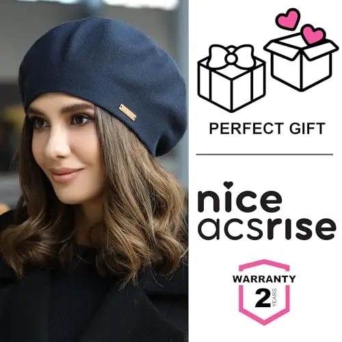 niceacsrise Beret - Warm Lined Wool Angora Knit Berets - French Paris Hat for Women - 7