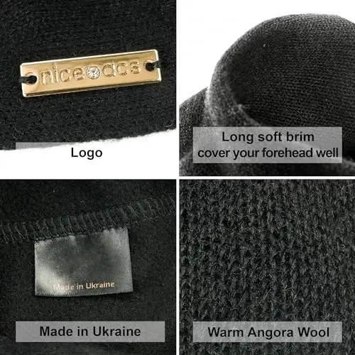Braxton Black Beret - Warm Lined Wool Angora Knit Berets - French Paris Hat for Women - 5