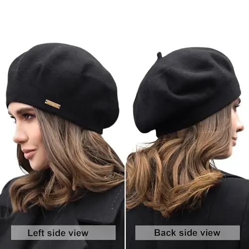 Braxton Black Beret - Warm Lined Wool Angora Knit Berets - French Paris Hat for Women - 3