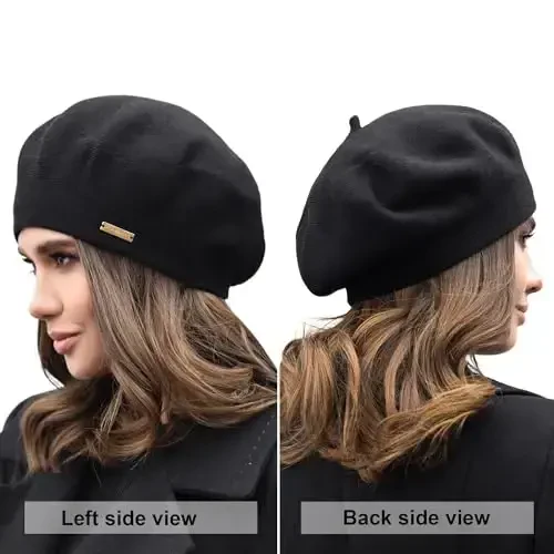 Braxton Black Beret - Warm Lined Wool Angora Knit Berets - French Paris Hat for Women - 3