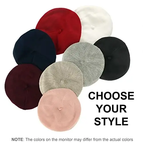 niceacsrise Beret - Warm Lined Wool Angora Knit Berets - French Paris Hat for Women - 1