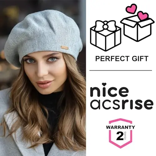 niceacsrise Beret - Warm Lined Wool Angora Knit Berets - French Paris Hat for Women - 7