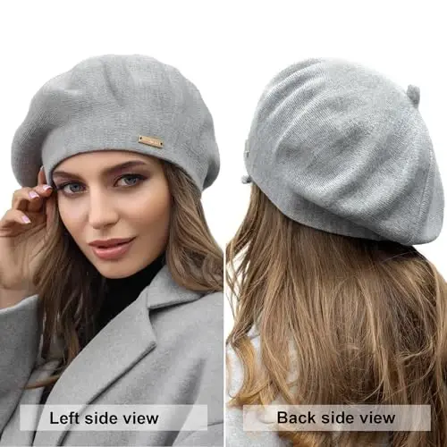 Braxton Grey - Warm Lined Wool Angora Knit Berets - French Paris Hat for Women - 4
