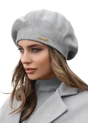 Braxton Grey - Warm Lined Wool Angora Knit Berets - French Paris Hat for Women - 2