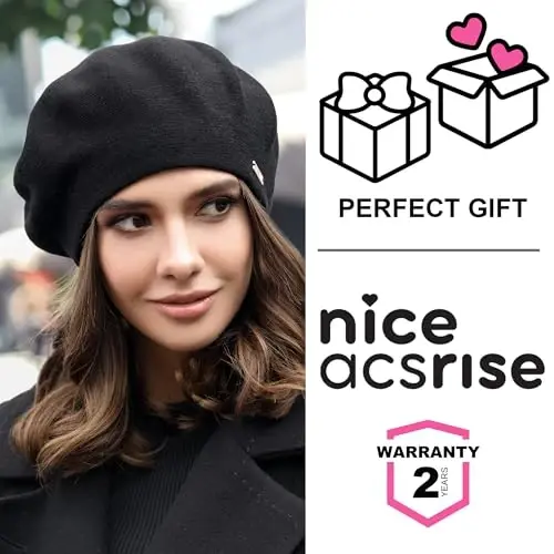 niceacsrise Beret - Warm Lined Wool Angora Knit Berets - French Paris Hat for Women - 7