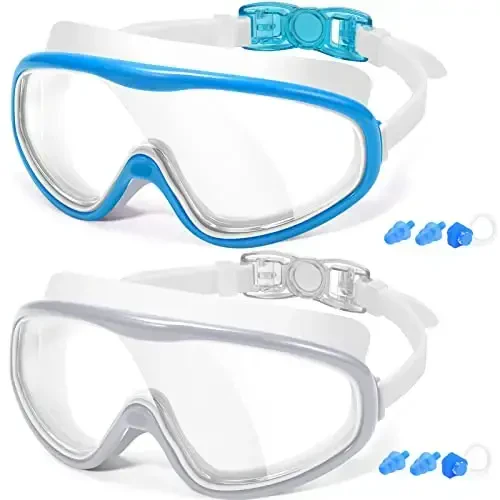 Braylin Adult Swim Goggles, 2-Pack Wide View Swim Goggles for Men Women Youth Teen, Anti-Fog, Over 15 