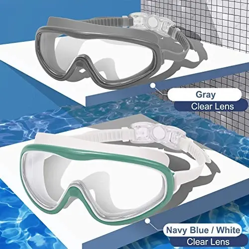 Braylin Adult Swim Goggles, 2-Pack Wide View Swim Goggles for Men Women Youth Teen, Anti-Fog, Over 15 - 2